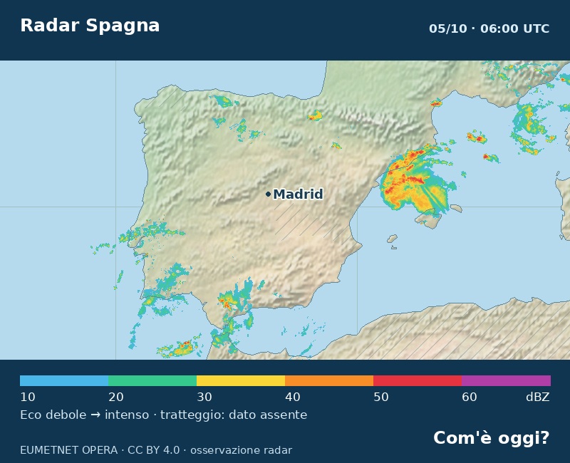 Radar Spagna osservato alle 06:00 UTC