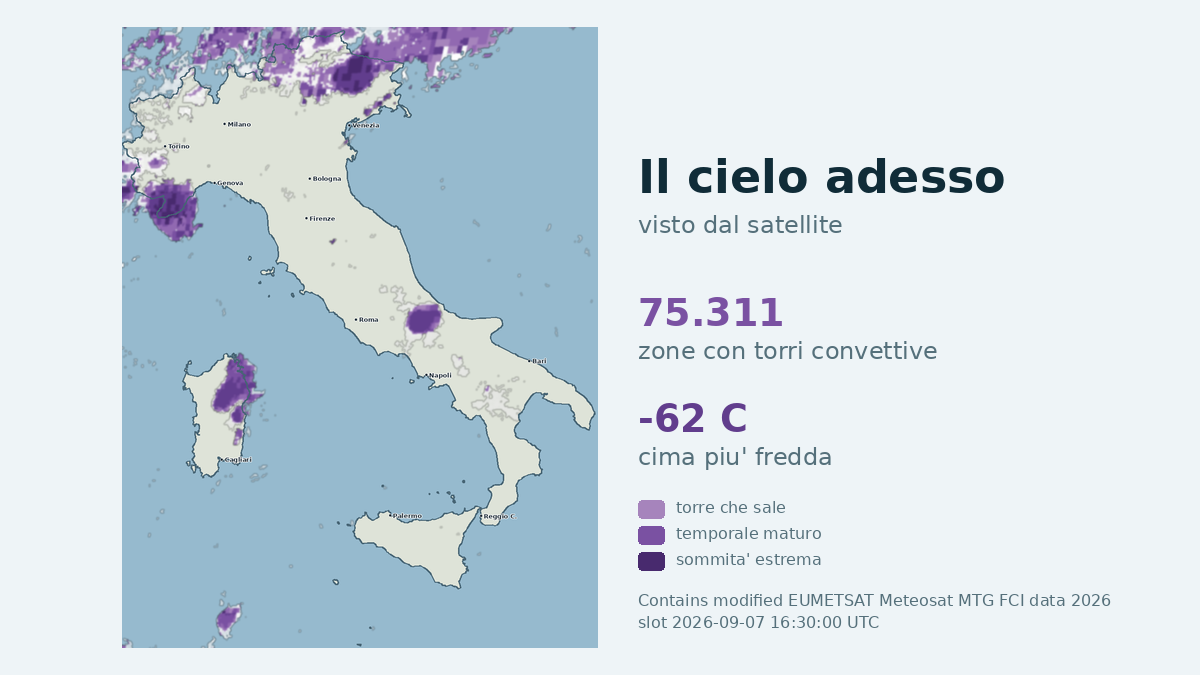 Immagine satellitare delle nuvole sull'Italia, aggiornata alle 16:30