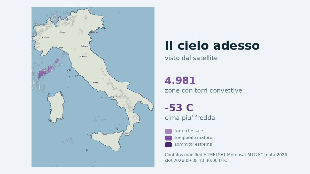 Immagine satellitare delle nuvole sull'Italia, aggiornata alle 10:30