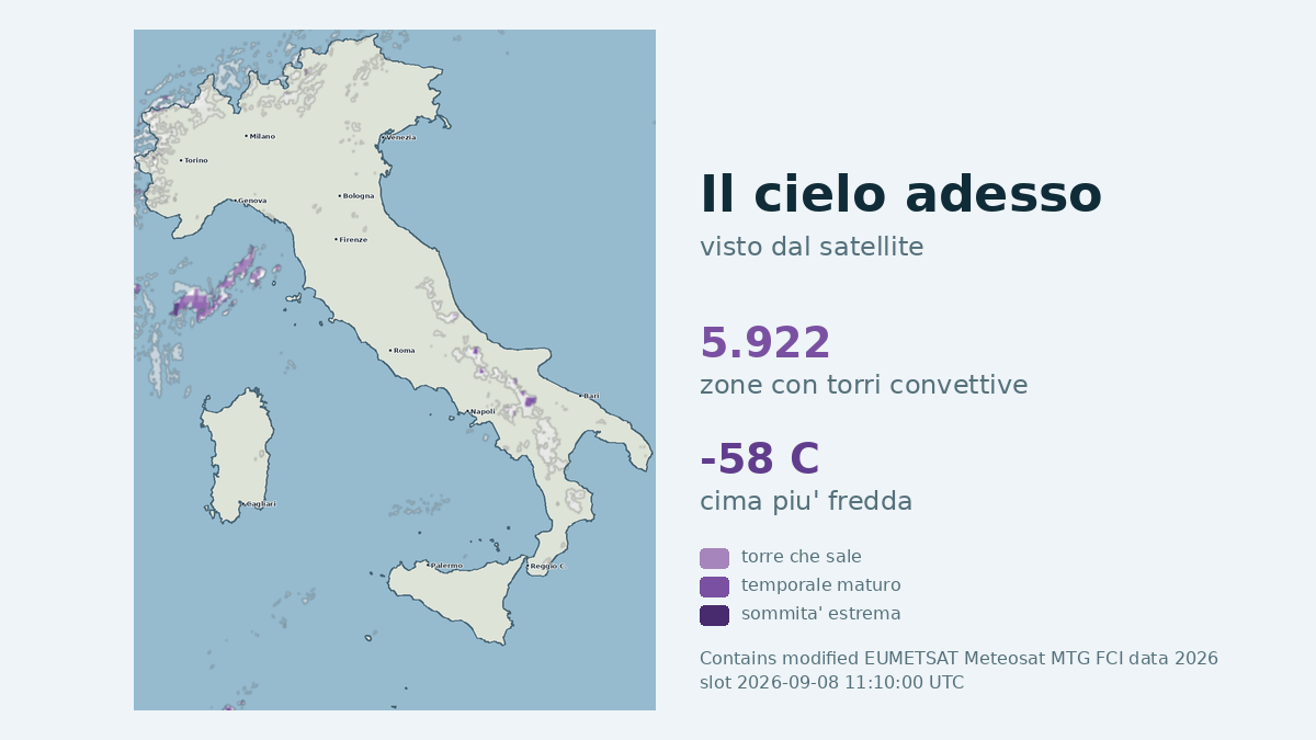 Immagine satellitare delle nuvole sull'Italia, aggiornata alle 11:10