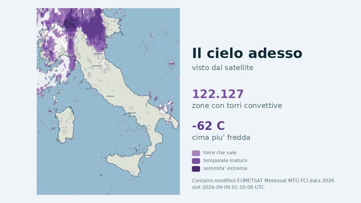 Immagine satellitare delle nuvole sull'Italia, aggiornata alle 01:10