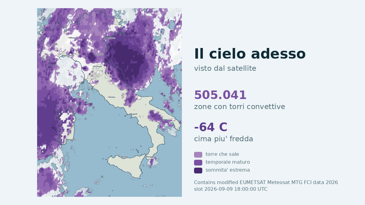 Immagine satellitare delle nuvole sull'Italia, aggiornata alle 18:00