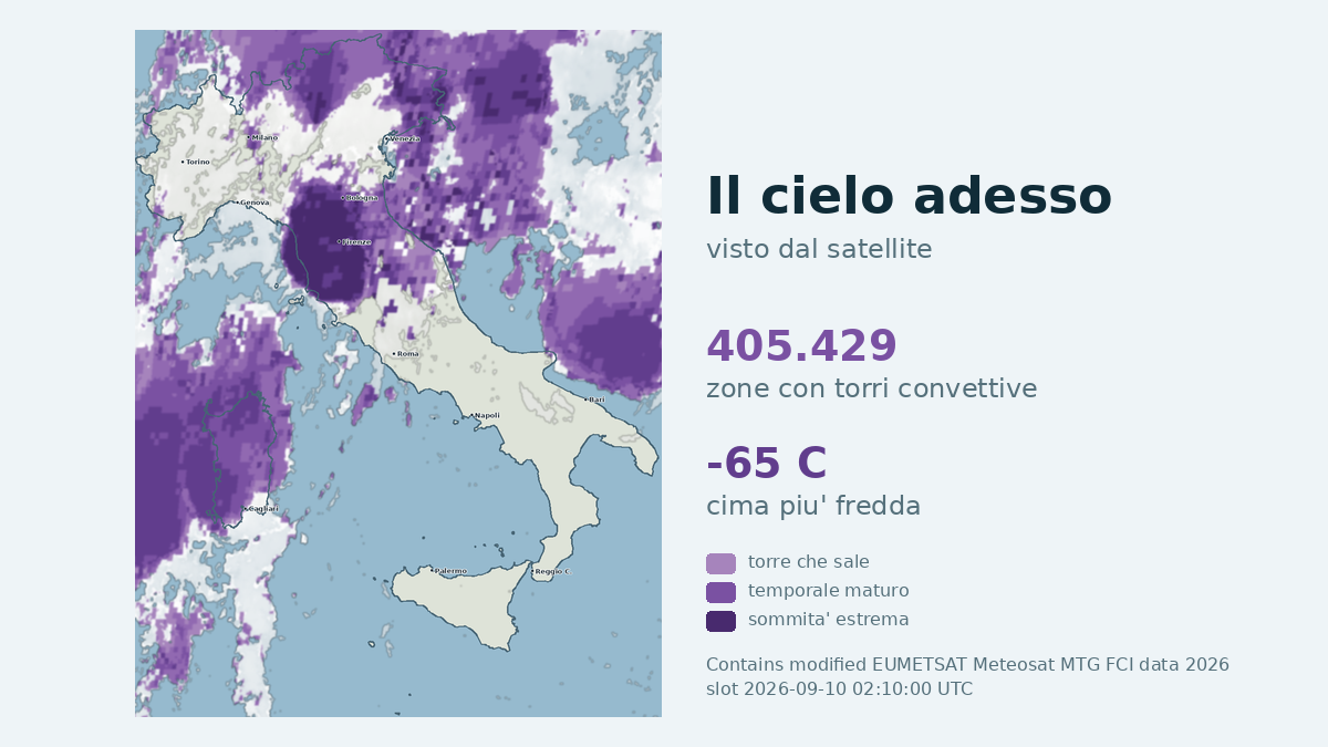 Immagine satellitare delle nuvole sull'Italia, aggiornata alle 02:10